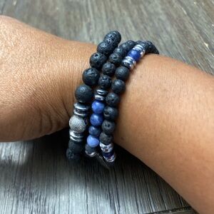 Invicta Jewelry Men's Set of 3 blue 
Lava Bead & Genuine Stone Bracelets